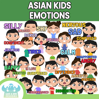 Preview of Asian Kids Emotions Clipart (Lime and Kiwi Designs)