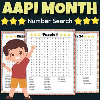 Preview of Asian Pacific American Heritage Month AAPI  Number Search Puzzles With Solutions