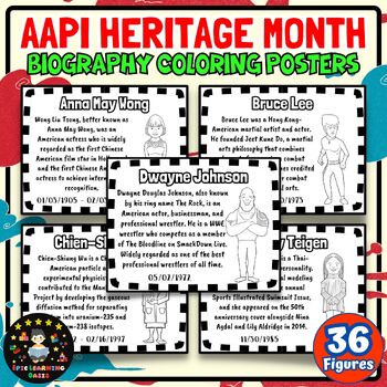 Preview of Asian Pacific American Heritage Month Coloring Bulletin Board Biography Posters