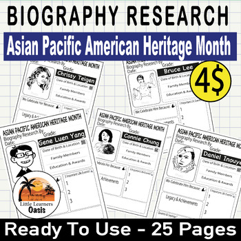 Preview of Asian Pacific American Heritage Month| Biography Research Template| 25 figures