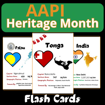 Preview of Asian American Pacific Heritage Month Flash Cards| AAPI Heritage Month Flags