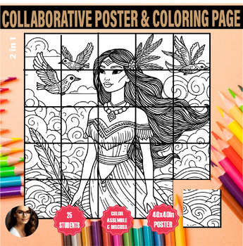 Preview of Asian Pacific American Heritage Month Pocahantas coloring collaborative poster
