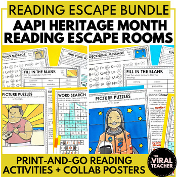 Preview of Asian Pacific American Heritage Month Reading Comprehension Escape Rooms Bundle