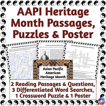Preview of Asian Pacific American Heritage Month Reading Passages, Puzzles, Poster, Maps
