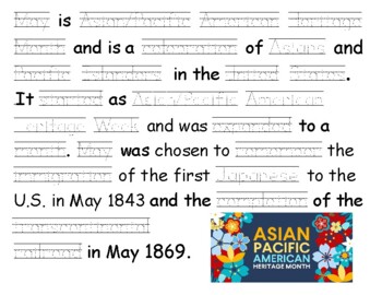 Preview of Asian/Pacific American Heritage Month tracing words. 1 page, 25 tracing words.