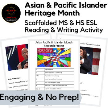 Preview of Asian Pacific Heritage Grades 6-12 ESL Independent No Prep Research Sub Ready