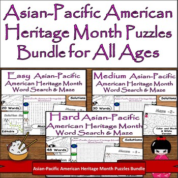 Preview of Asian-Pacific Heritage Month Puzzles: Hard,Medium,Easy Word Search & Maze Bundle