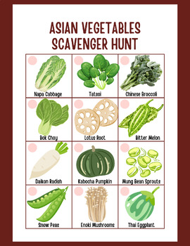 Preview of Asian Vegetables Scavenger Hunt | Vegetable Activity for Kids | Digital Download