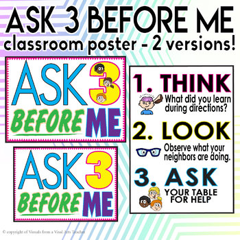 Preview of Ask 3 Before Me Classroom Posters