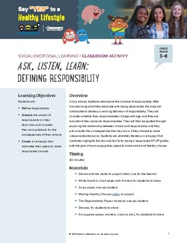 Preview of Social-Emotional Learning Classroom Activity: Defining Responsibility
