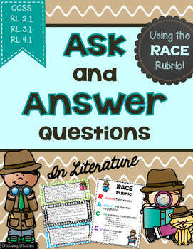 Preview of Ask and Answer Questions, RACE, Posters and Task Cards, RL 3.1