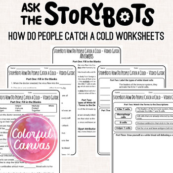 Preview of Ask the StoryBots How Do People Catch a Cold | Cold Virus Worksheet Video Guide
