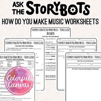 Preview of Ask the StoryBots How Do You Make Music | Music Elements Worksheet Video Guide