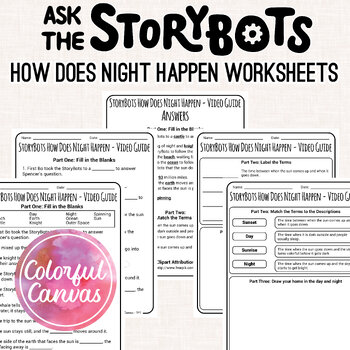 Preview of Ask the StoryBots How Does Night Happen | Earth’s Rotation Worksheet Video Guide