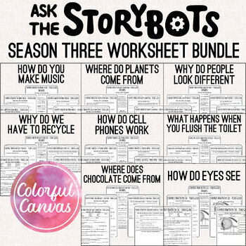 Preview of Ask the StoryBots Season 3 Bundle | Worksheet Video Guides