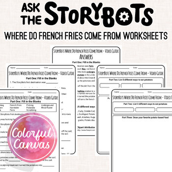 Preview of Ask the StoryBots Where Do French Fries Come From | Fries Worksheet Video Guide