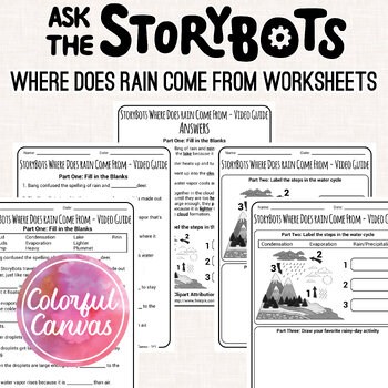 Preview of Ask the StoryBots Where Does Rain Come From | Water Cycle Worksheet Video Guide