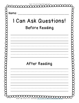 asking questions before after reading by kindertree tpt