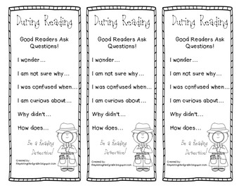 Asking Questions During Reading Bookmark by Repeating Third Grade