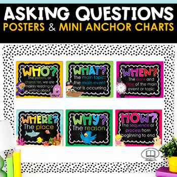 Preview of Asking Questions Posters {5W's & 1H} Chalkboard & Brights
