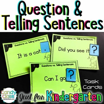 Preview of Asking & Telling Sentence Ending Punctuation Kindergarten Grammar Task Cards