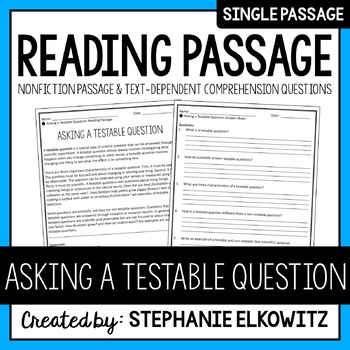 Preview of Asking a Testable Question Reading Passage | Printable & Digital