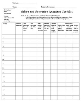 Preview of Asking and Answering Questions Checklist (CCSS included!)