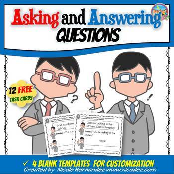Preview of FREE Asking and Answering Questions in Complete Sentences TASK CARDS