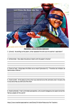 Preview of Aspiration - Christian Poetry Reading Comprehension Worksheet