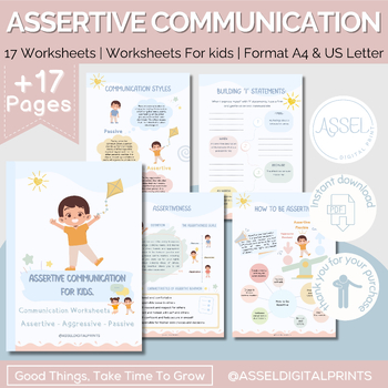 Preview of Assertive Communication worksheets, for kids, communication styles, social emoti