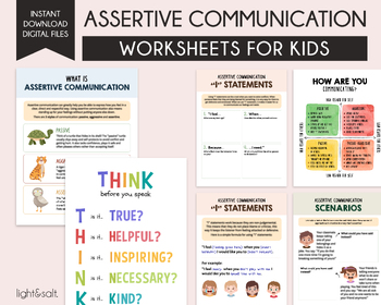 Preview of Assertive communication worksheets for kids, Communication styles, SEL