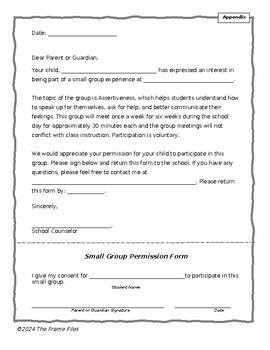 Preview of Assertiveness Small Group Counseling Customizable Parent Permission Form