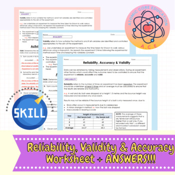Preview of Assessing Reliability, Accuracy & Validity Worksheet + Answers