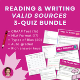Assessing Valid Sources 3-Quiz BUNDLE | CRAAP Test, MLA Fo