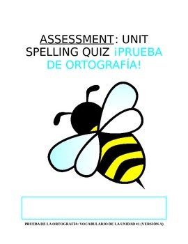 Preview of Assessment - All Levels: Spanish Spelling Quiz (with Bonus Definitions/Alphabet)