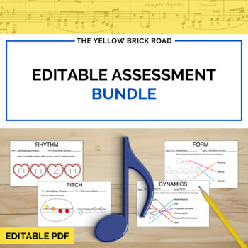 Preview of Editable Assessment Bundle for Music - Music Assessments - Music Tests