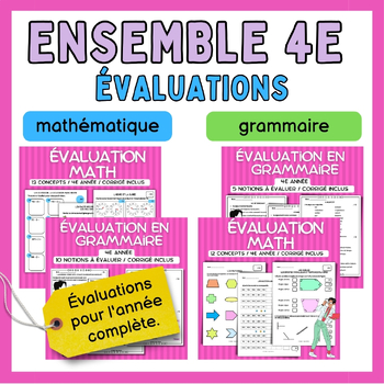 Preview of Assessment Bundle Math Grammar 4th grade-Ensemble Évaluations Math Grammaire 4e