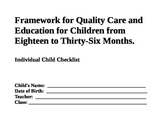 Assessment Checklist for 18 to 36 Months
