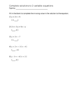 Assessment: Complete solutions to 2-variable equations by Austin Wayne