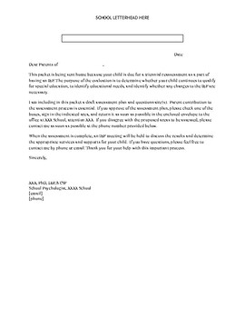 Preview of Assessment Cover Letter-English