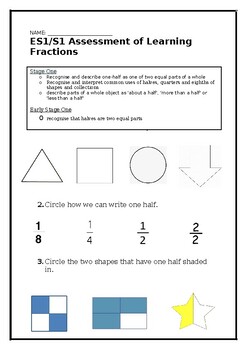 Preview of Assessment - Fractions (halves, quarters & eighths)