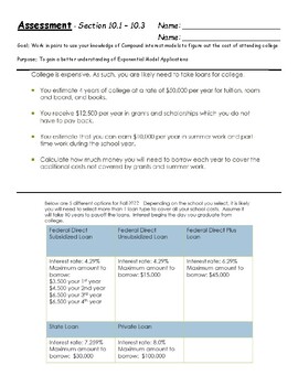 Preview of Assessment - Performance Task - College Loans Partner Project