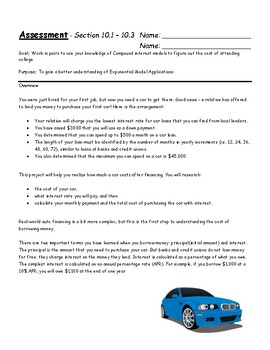 Preview of Assessment - Performance Task - Dream Car Partner Project