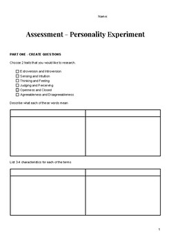 Preview of Assessment - Personality Experiment Report