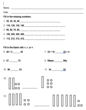 Preview of Assessment - Skip Counting, Comparing Numbers, Even & Odd