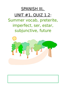 Preview of Assessment - Spanish 3 Quiz 1.2: Summer, Past, Ser/Estar, Subjunctive, Future
