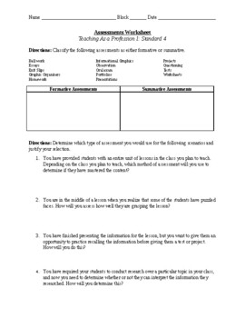 Preview of Assessments Worksheet