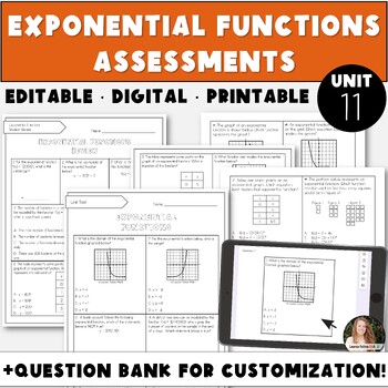 Preview of Assessments and Question Bank for Exponential Functions | Unit 11 Algebra