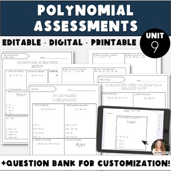 Preview of Assessments and Question Bank for Polynomials | Unit 9