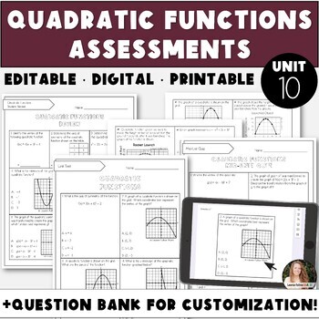 Preview of Assessments and Question Bank for Quadratic Functions | Unit 10